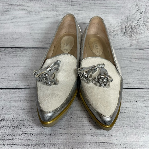 Culeka Handmade Calf Hair & Metallic Leather Tassel Loafers Sz 7.5 - Picture 3 of 9
